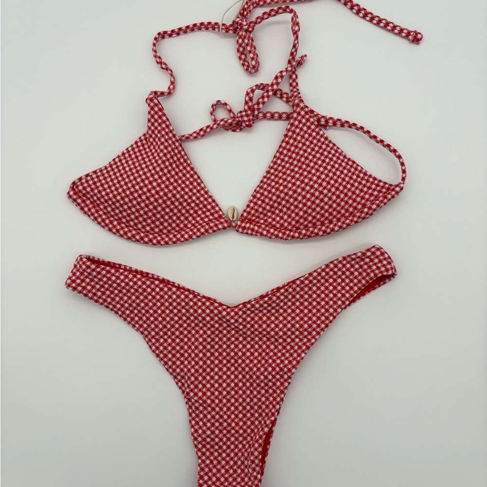 Red Gingham Triangle Bikini Set NWT